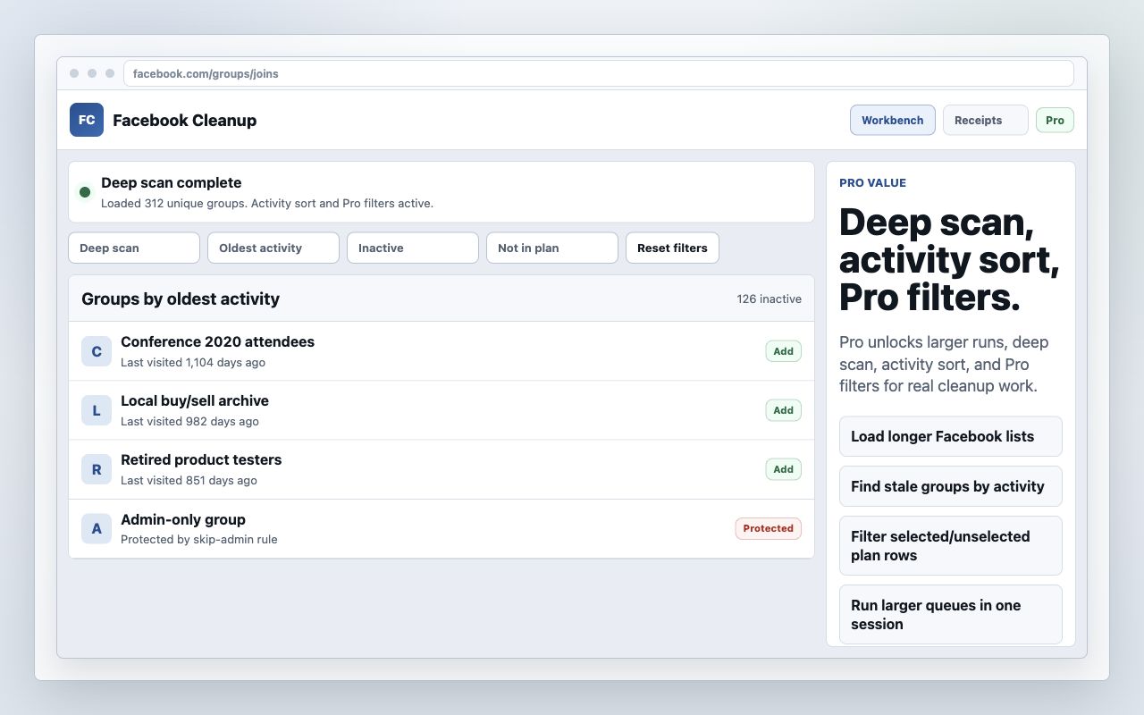 Pro deep scan, activity sort, and filter controls