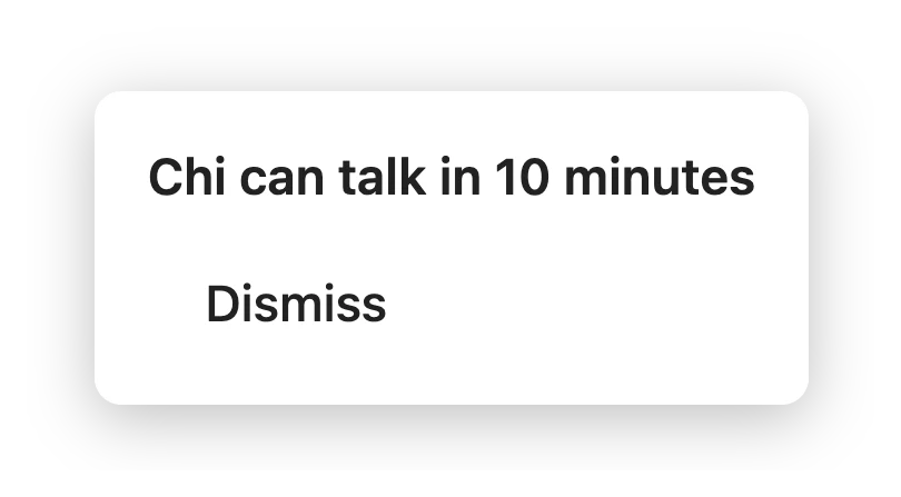 Alice sees Chi's answer: Chi can talk in 10 minutes